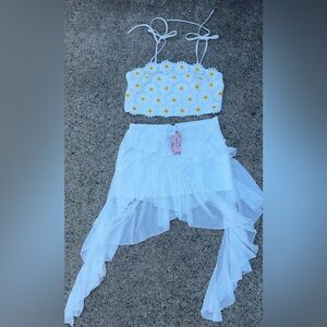 White Floral Crop Top and Sheer Skirt Outfit Plus Size